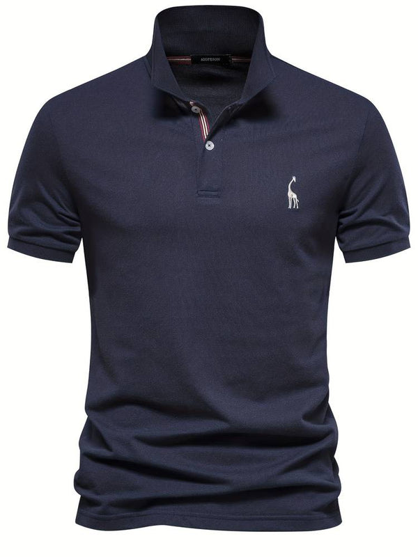 Klassiek marineblauw herenpoloshirt van ademende katoenmix, ideaal voor casual en zakelijke outfits.
