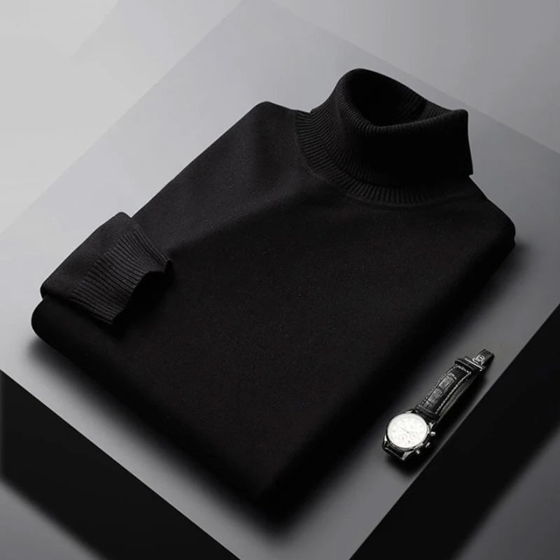 Elegante heren coltrui in roestkleur. Deze klassieke, warme coltrui is perfect voor stijlvolle herfst- en winterlooks.