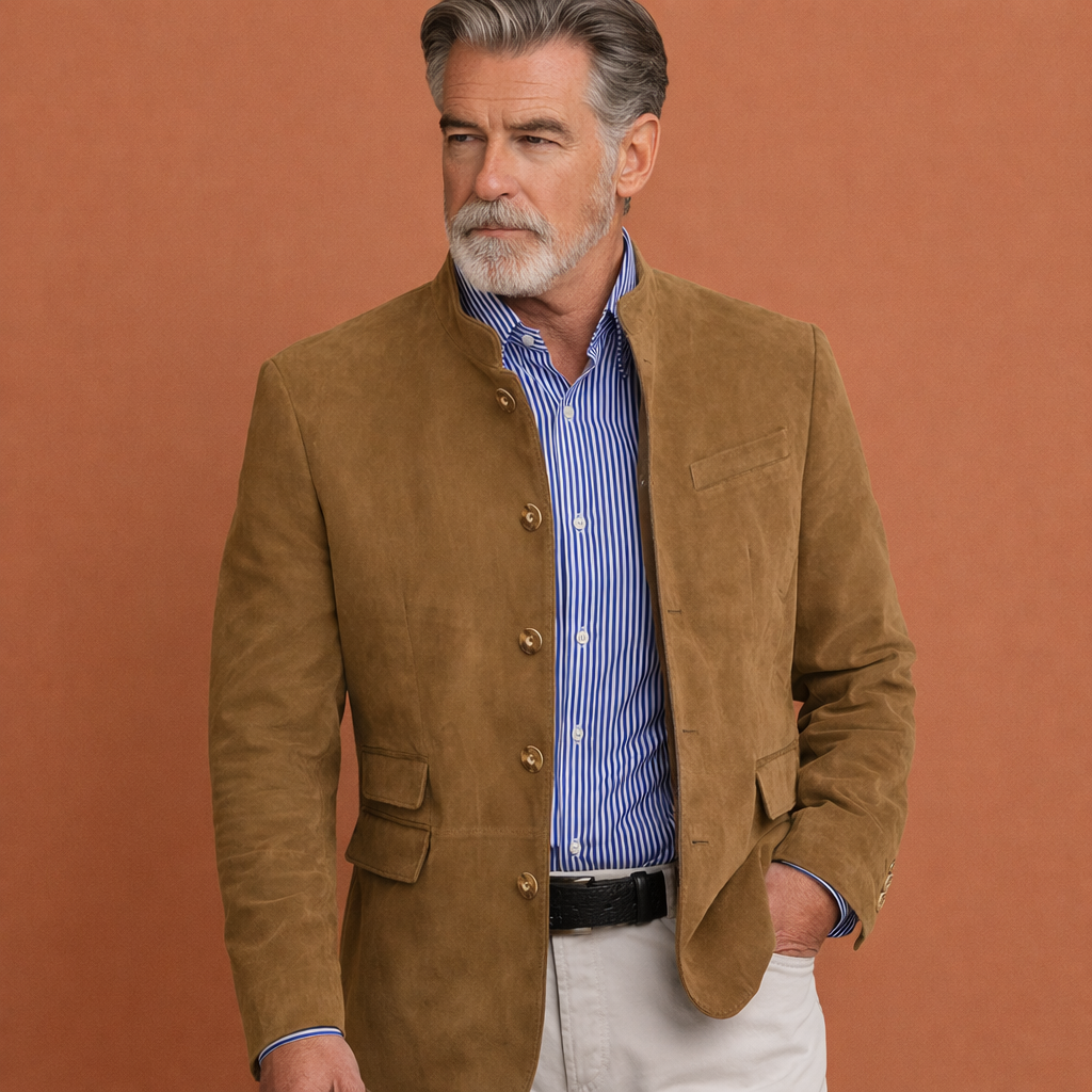Tijdloze heren blazer, perfecte herfst/winter jas met opstaande kraag voor een stijlvolle, elegante look. Comfortabel.