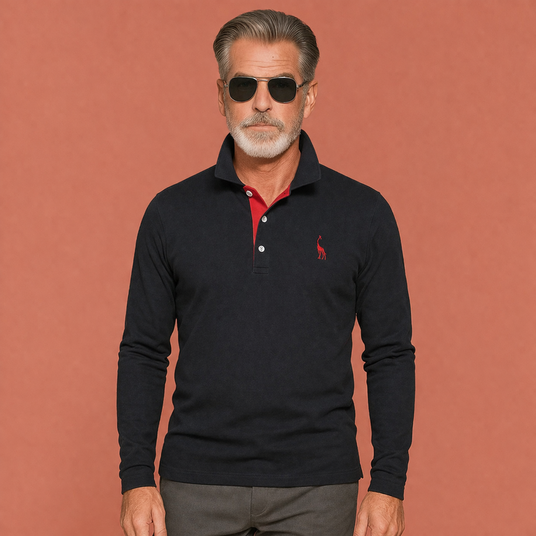 Klassieke herenpolo met lange mouwen. Comfortabel poloshirt, ideaal voor lente en herfst.