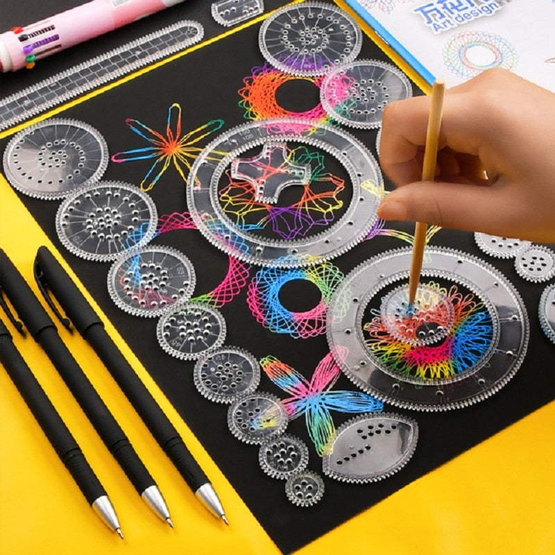 "Klassieke spirograaf tekenset, kleurrijke geometrische patronen, creativiteit voor kinderen, eenvoudige en duurzame set."