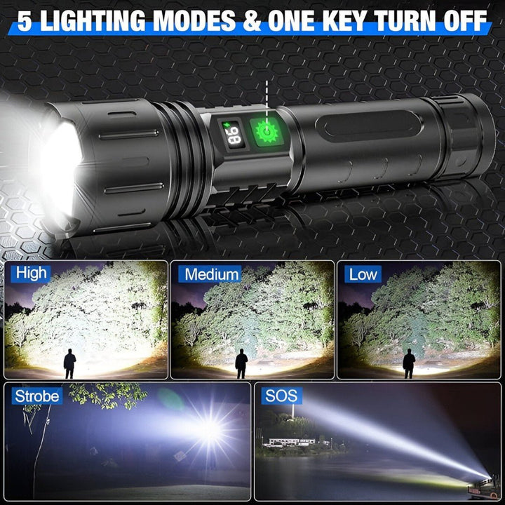 Robuuste, waterdichte en schokbestendige tactische LED zaklamp; ideaal voor noodsituaties en avontuur.