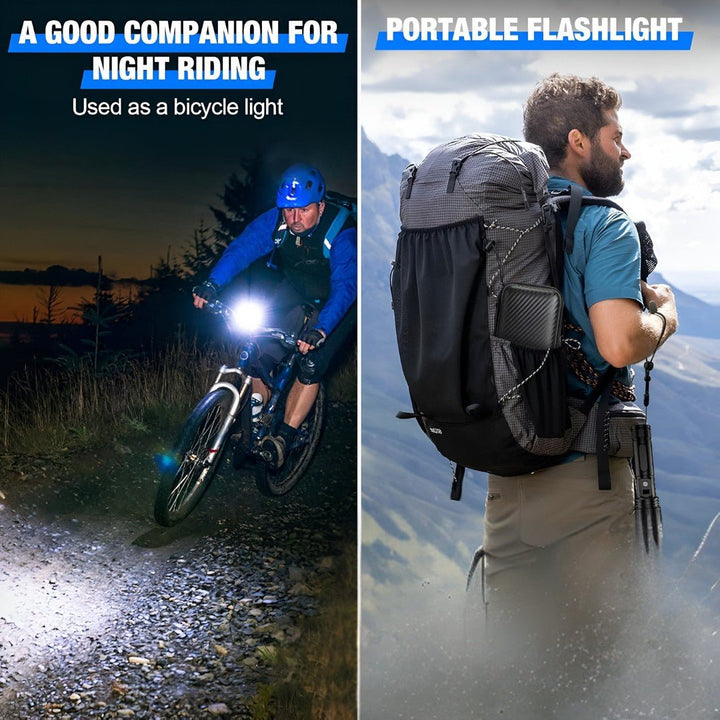 Gedetailleerde weergave van de duurzame, tactische LED zaklamp; ontworpen voor extreme omstandigheden.