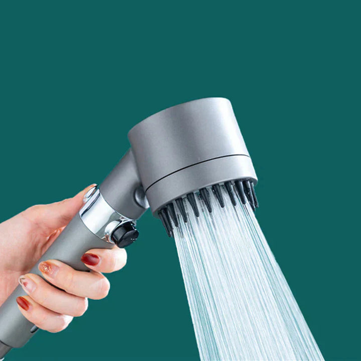 "Krachtige waterbesparende douchekop met filter, zilver/chroom, 3 standen. Hoogwaardige waterdruk en eco-vriendelijk ontwerp.