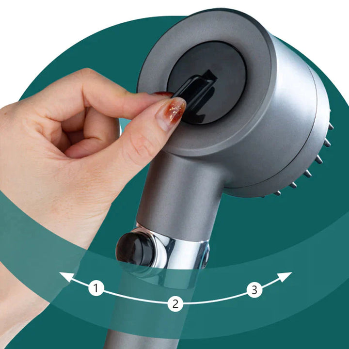 "Krachtige waterbesparende douchekop met filter, zilver/chroom, 3 standen. Hoogwaardige waterdruk en eco-vriendelijk ontwerp.