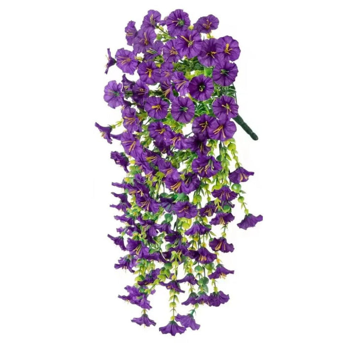 "Kunstmatige ochtendglorie bloem, UV-bestendig, hangdecoratie, kleurrijk, onderhoudsvrij, ideaal voor binnenruimtes."