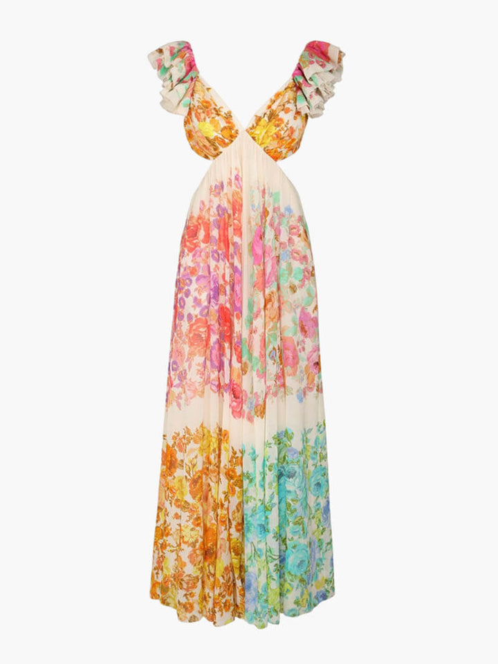 Bohemian dames lange jurk met levendige print; een comfortabele en elegante zomer- en strandjurk voor vrouwen.
