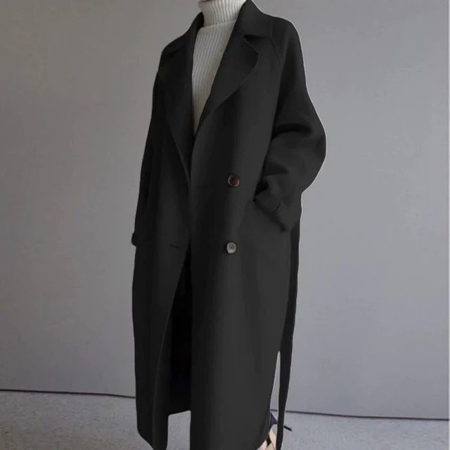 Lange dameskasjmieren trenchcoat, tijdloos elegant ontwerp, fijn geweven stof, luxe uitstraling, veelzijdig en chic.