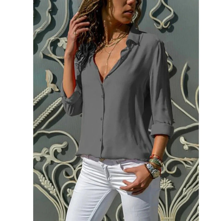 "Lange mouwen Leona blouse, losvallend, casual elegant overhemd voor vrouwen, perfect voor werk en vrije tijd."
