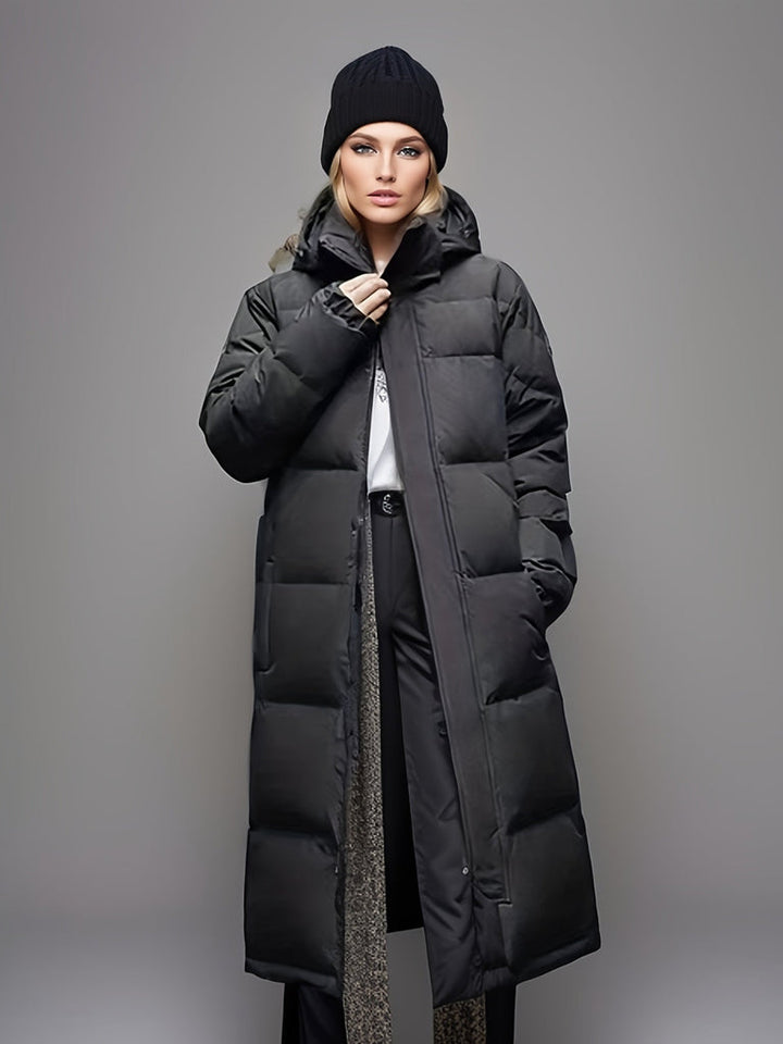 Lange parka pufferjas voor dames in olijfgroen, warm en modieus voor winter.