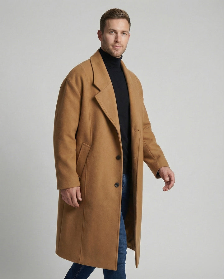 Elegante heren winterjas, lange rechte overjas perfect voor zakelijk of casual gebruik. Modieuze bovenkleding.