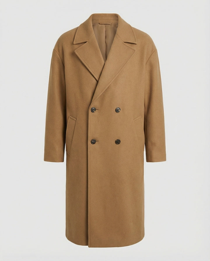 Stijlvolle lange heren winterjas met rechte pasvorm. Moderne en warme bovenkleding voor de modebewuste man.