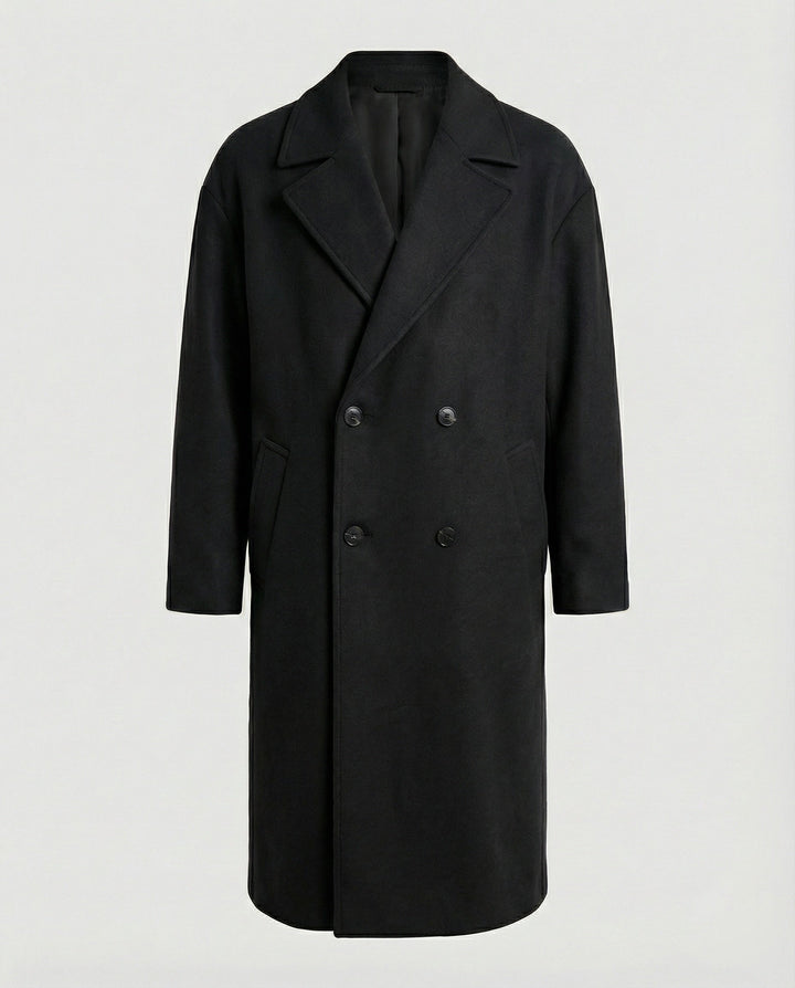 Klassieke lange heren winterjas. Warme overjas met rechte pasvorm, ideaal voor stijlvolle en comfortabele koude dagen.