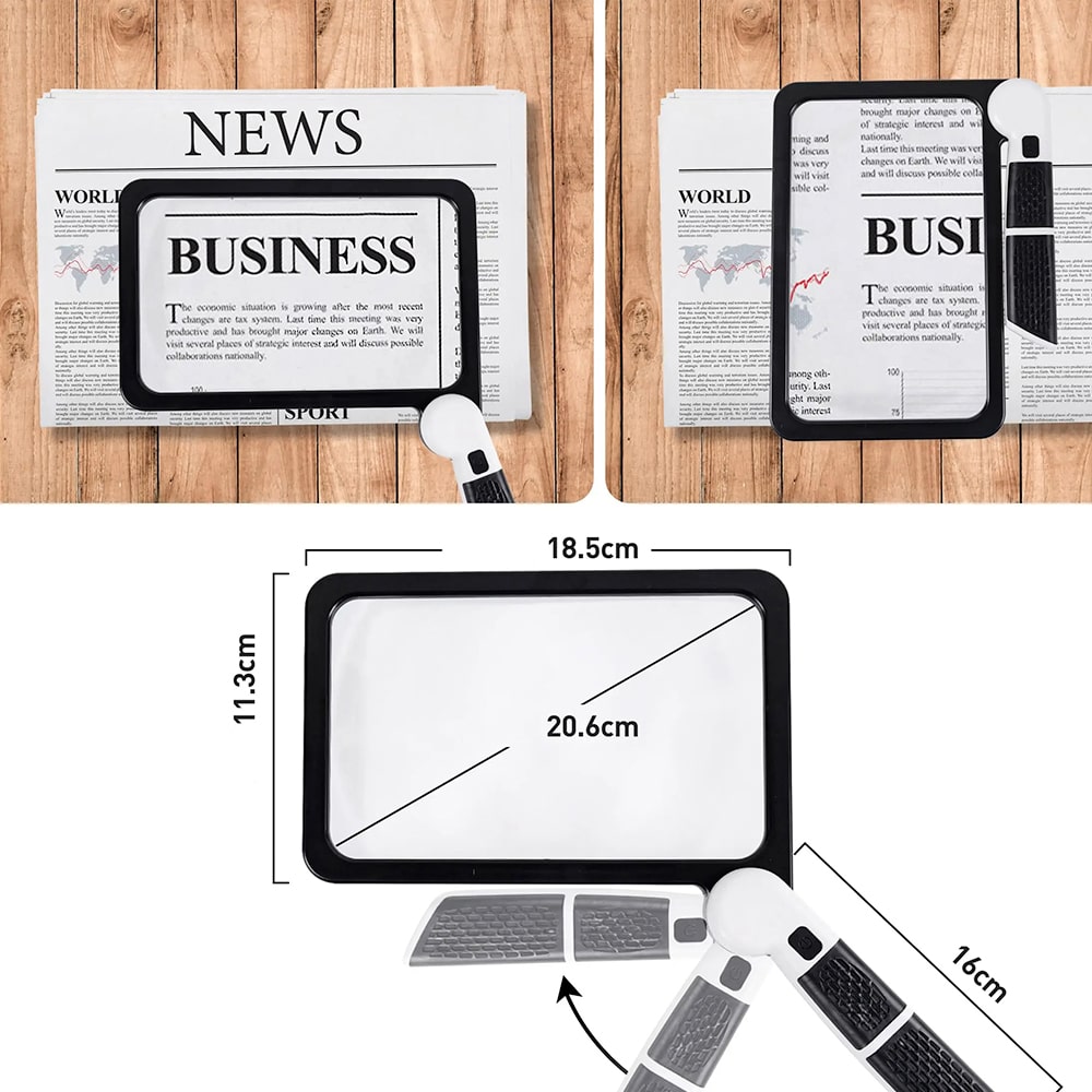 Vouwbaar LED vergrootglas met 5x zoom, perfect voor detailtaken, lezen en hobby's. Ergonomisch design.