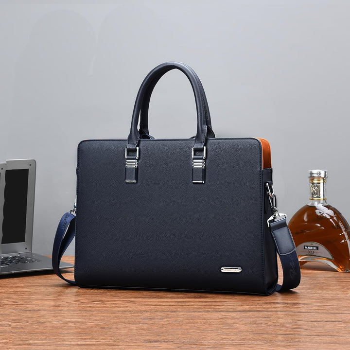 Lederen unisex zakelijke aktetas met multi-vakken, ideaal voor laptop, documenten en organisatie op werk/reizen.