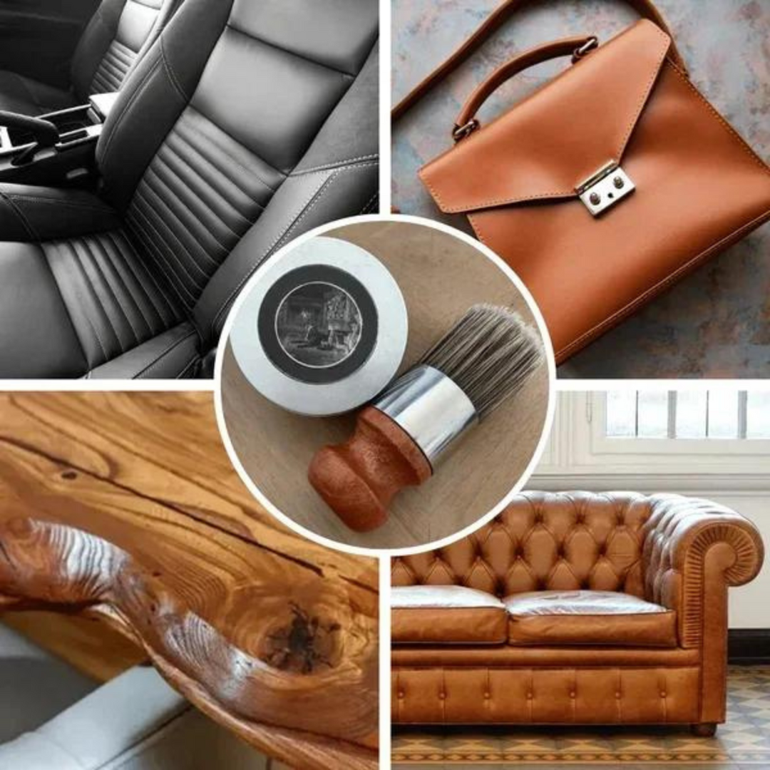 Lederonderhoudsbalsem gebruikt voor de verzorging en bescherming van leren autostoelen.