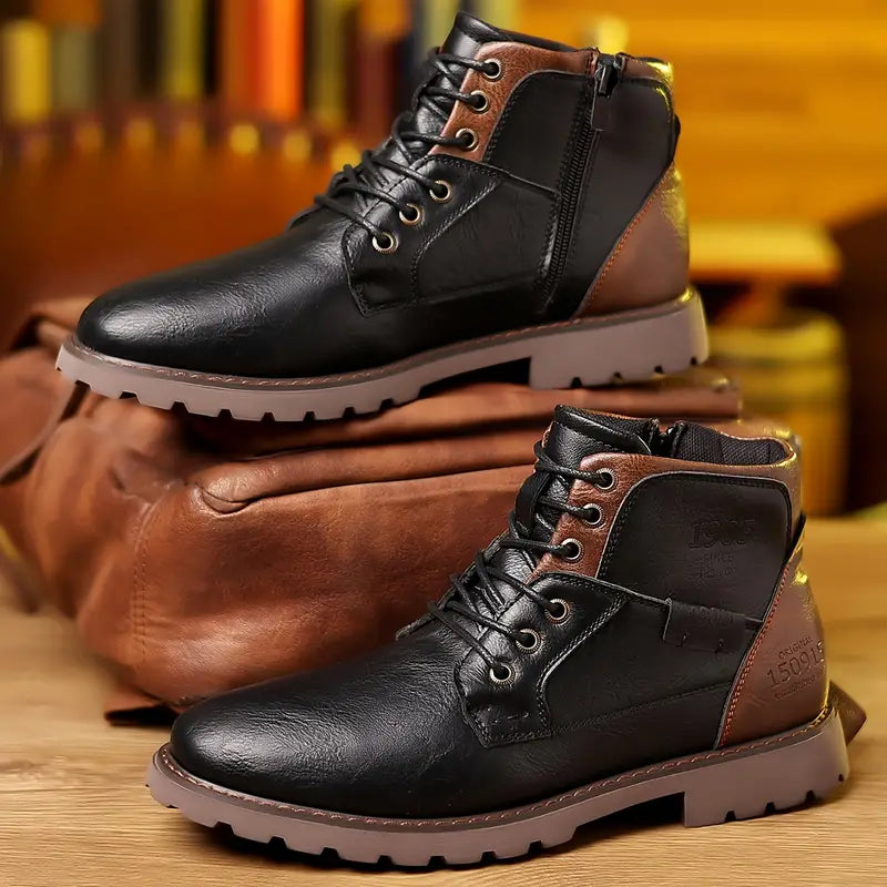 Bruine leren herenlaarzen met ritssluiting, stijlvol en comfortabel voor elke outfit.