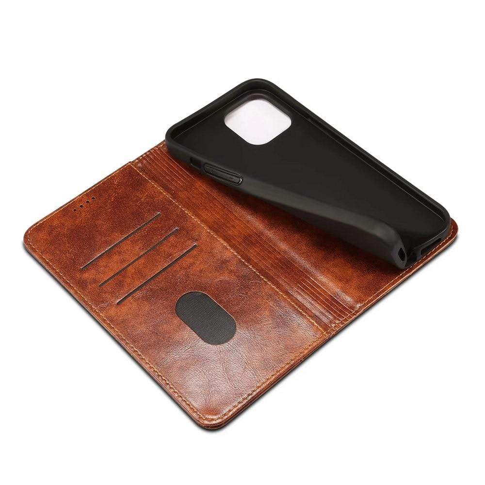 Leren portemonnee telefoonhoesje voor iPhone 12 Pro met pasvakjes en handige standfunctie.