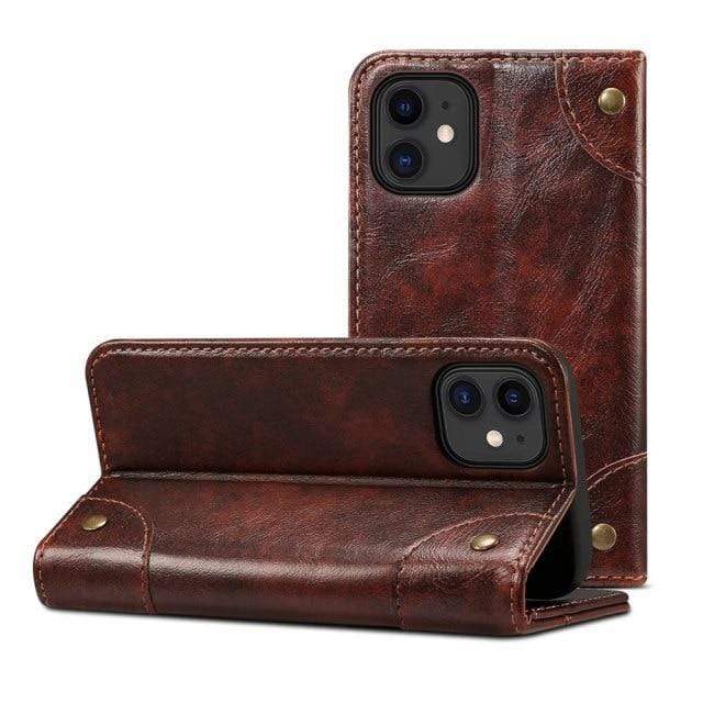 Donkerblauw echt leren flip cover voor iPhone 12 Pro, biedt all-round bescherming en stijl.