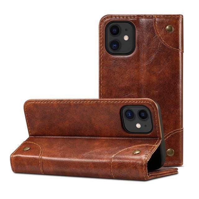 Compact leren iPhone 12 Pro Max portemonnee hoesje, ideaal voor onderweg en minimale spullen.