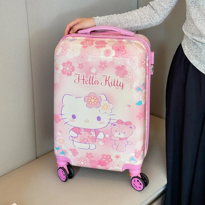 Lichtgewicht handbagage koffer voor kinderen, met schattig cartoon patroon, perfect voor vakantie en reizen.