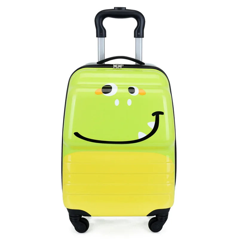 Vrolijke kinderreiskoffer met cartoon dier, geschikt voor logeerpartijen en vakanties. Gemakkelijke trolley.