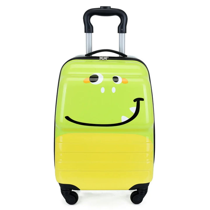 Vrolijke kinderreiskoffer met cartoon dier, geschikt voor logeerpartijen en vakanties. Gemakkelijke trolley.
