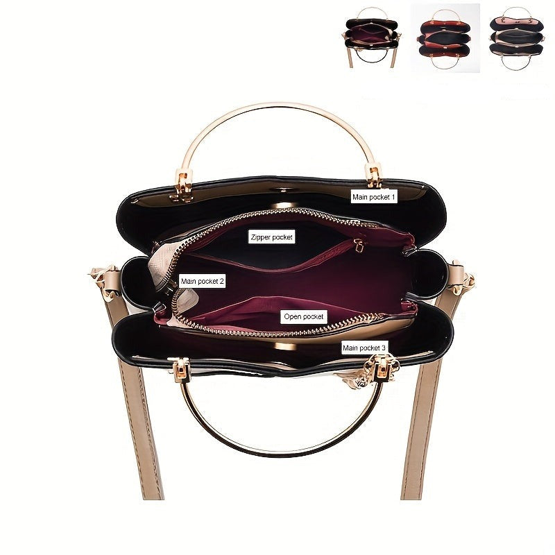 "Lichtblauwe leren handtas voor dames met kleurblokontwerp, stijlvol en elegant, perfect voor elke modieuze vrouw."