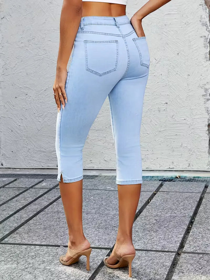Casual zwarte dames skinny jeans met splitzoom, ideaal voor een trendy dagelijkse look.