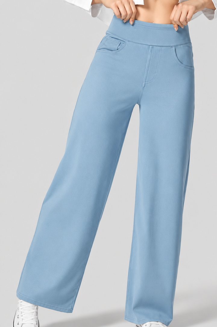 Stijlvolle dames wide leg jeans in lichtblauw, hoge taille, rekbare band, ultiem comfort.