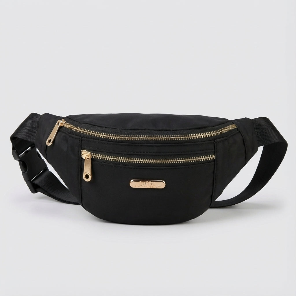 Compacte nylon reistas of heuptas met veilige opbergruimte, perfect voor essentials onderweg.