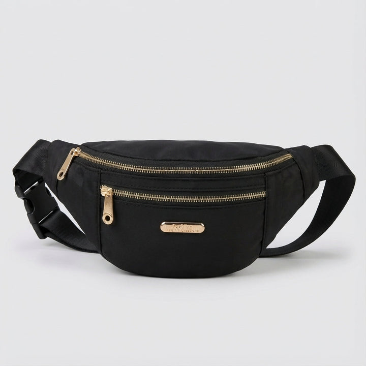 Compacte nylon reistas of heuptas met veilige opbergruimte, perfect voor essentials onderweg.