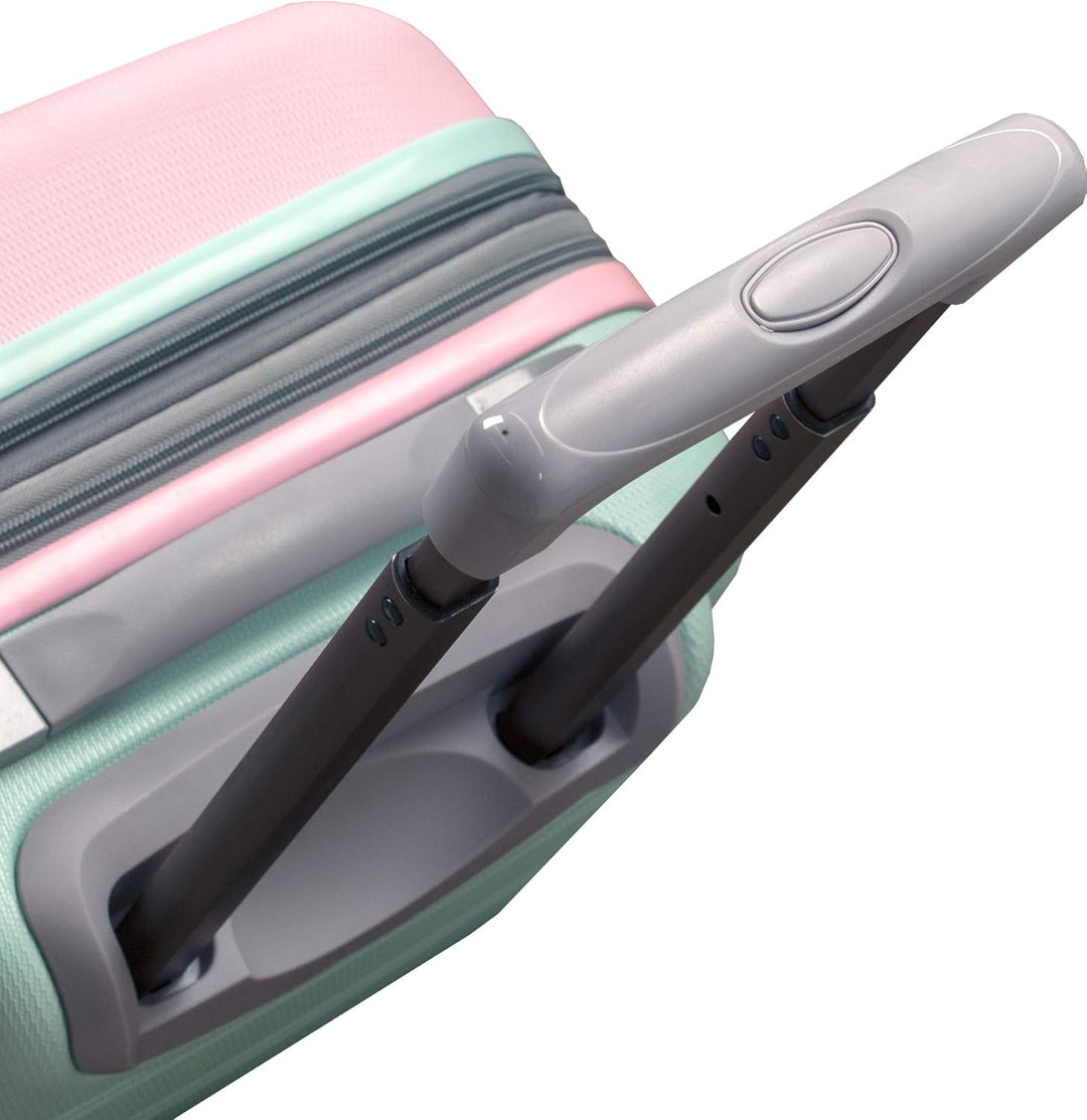Vooraanzicht Cotton Candy hardshell reiskoffer, met elegant design en handige spinnerwielen.