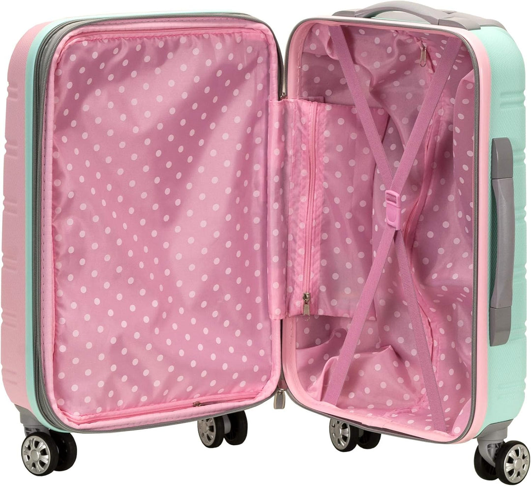 Zijaanzicht van de Cotton Candy lichtgewicht handbagage met uitbreidbaar compartiment en ritsen.