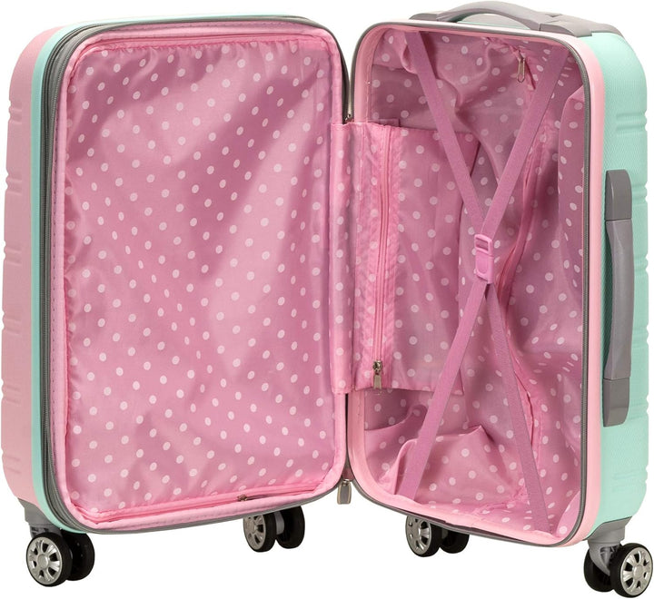 Zijaanzicht van de Cotton Candy lichtgewicht handbagage met uitbreidbaar compartiment en ritsen.