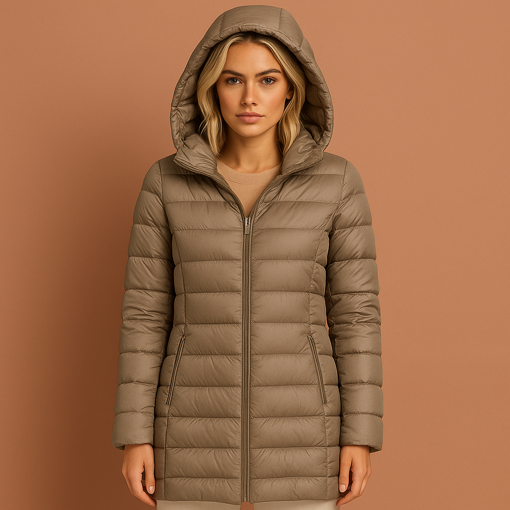 Lichtgewicht gewatteerde dames winterjas met capuchon, perfect voor herfst en winter.