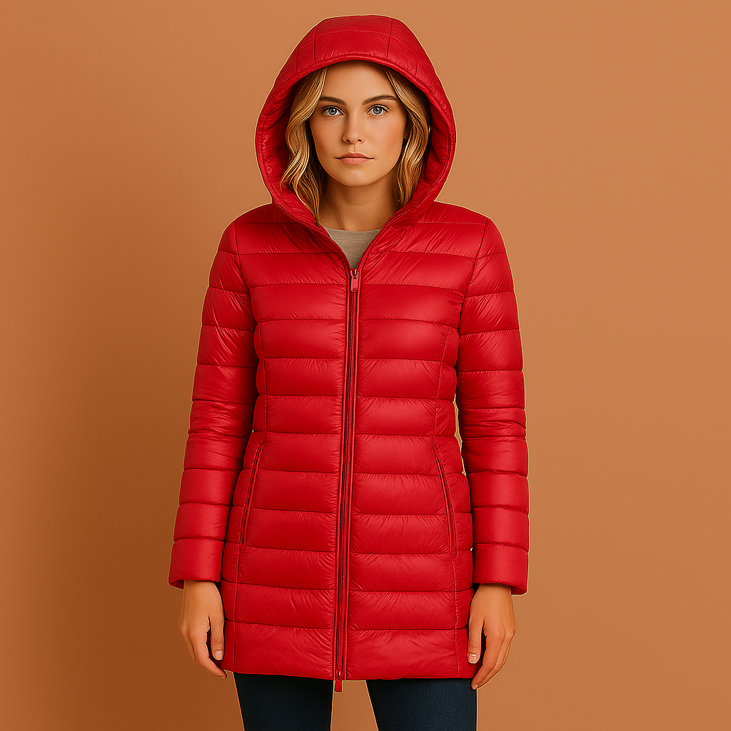 Stijlvolle dames bovenkleding: lichtgewicht gewatteerde jas met capuchon, modieus voor herfst/winter.