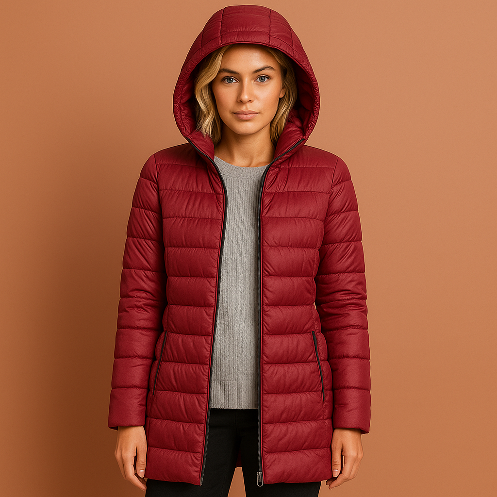 Comfortabele damesjas, lichtgewicht gewatteerd, ideaal als warme winterjas met capuchon.