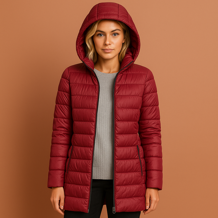 Comfortabele damesjas, lichtgewicht gewatteerd, ideaal als warme winterjas met capuchon.
