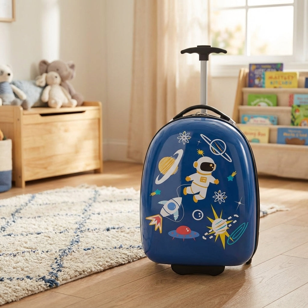 Lichtgewicht kinderkoffer Skyrollo met verstelbaar handvat; perfecte harde schaal rolkoffer voor reizen en vakantie.