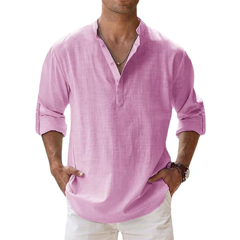 Lichtgewicht linnen Henley overhemd heren, ademend materiaal, lange mouwen, ideaal voor informele zomerlooks.