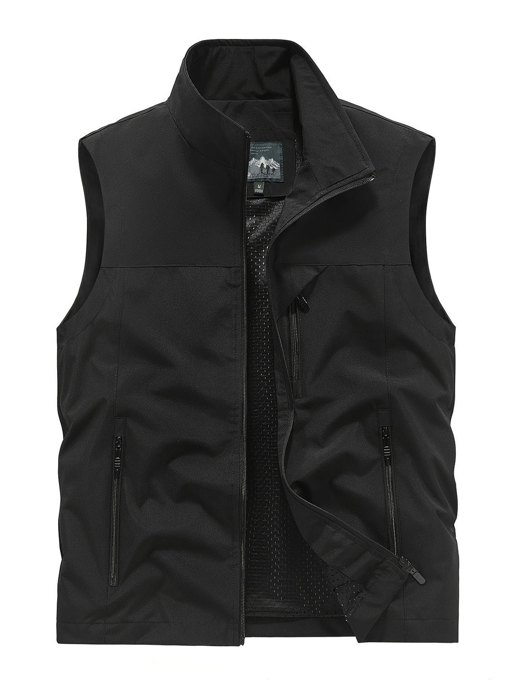 "Lichtgewicht mouwloos heren sportvest in grijze polyester stof, ideaal voor buitenactiviteiten in de lente en zomer."