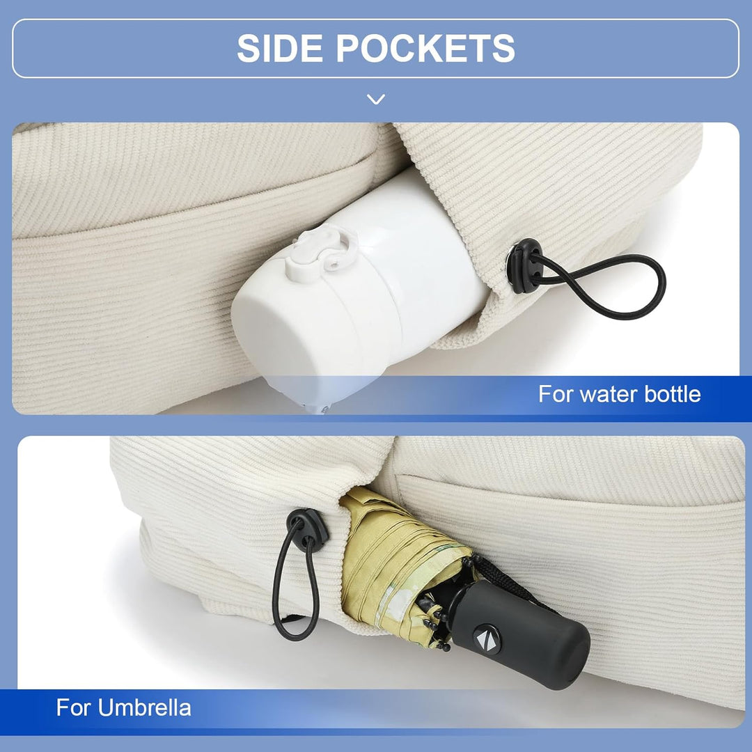 Waterafstotend polyester materiaal van de duurzame dagrugzak, bestand tegen diverse weersomstandigheden.