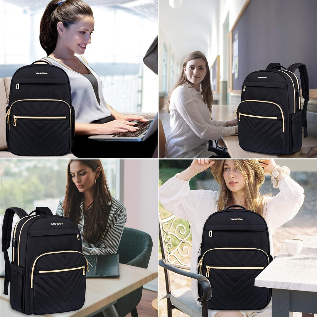 Comfortabele, lichtgewicht dames rugzak, waterdicht en geschikt voor 15.6" laptop, met USB-poort.