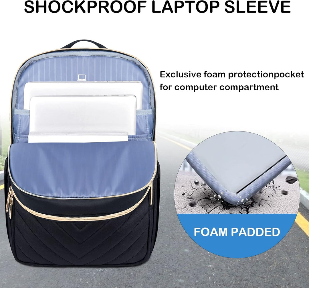 Moderne zwarte werktas voor dames, lichtgewicht en waterdicht, met ruimte voor 15.6" laptop.