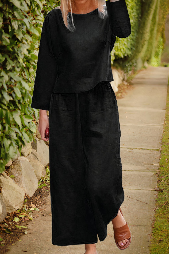 Linnen blouse en broek set - luchtige stof, elegante stijl, diverse kleuren, comfortabele pasvorm, damesmode.