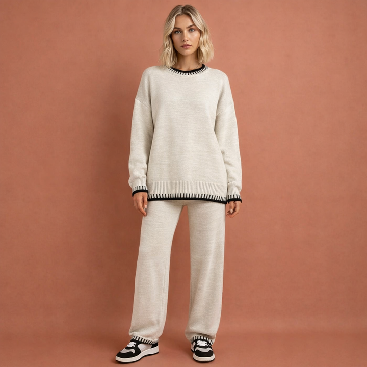 Losvallende dames set, comfortabel en elegant, perfect voor een casual chic lente- of herfstoutfit.