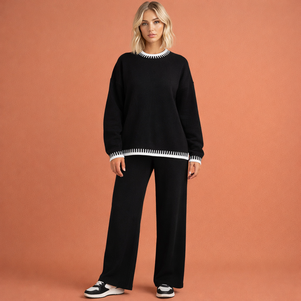 Elegante losvallende dames set, ideaal voor een comfortabele casual chic outfit in lente en herfst.