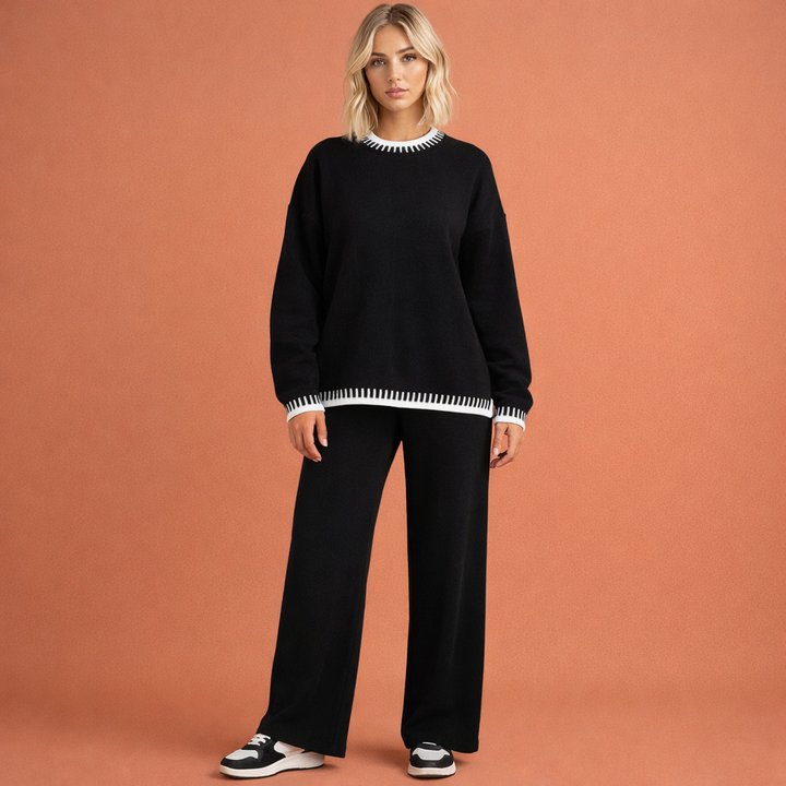 Elegante losvallende dames set, ideaal voor een comfortabele casual chic outfit in lente en herfst.