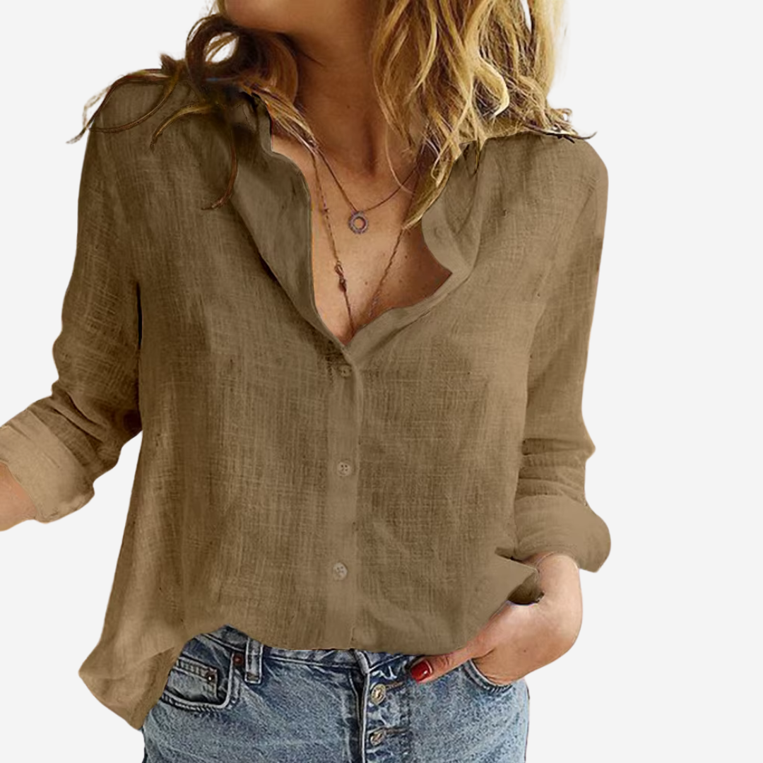 Chique blouse met reverskraag en lange mouwen, een veelzijdige dames top met knoopsluiting in vintage stijl.